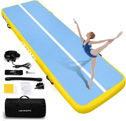 Miniatura 10 de Esterilla inflable de gimnasia de aire, pista de caída de 6.6/10/13/16/20 pies, esterilla de caída de aire con bomba de aire para diversión