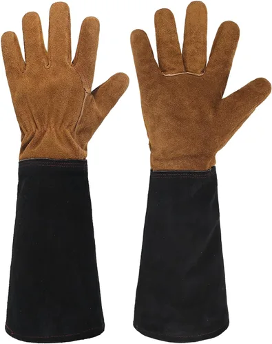 HANDLANDY Guantes de jardinería de cuero para hombres y mujeres, guantes de jardín a prueba de espinas para poda de rosas, guantes de manopla de