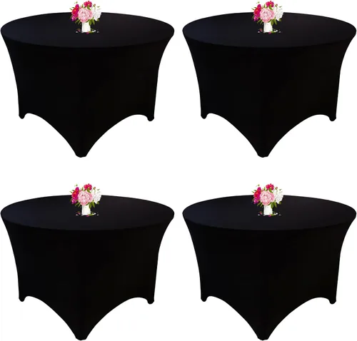 Miniatura 15 de Paquete de 8 Manteles Redondos de Spandex Beige de 5 Pies 60" Cubierta de Mesa Elástica Redonda Mantel de Mesa Redondo Lavable Resistente a Arrugas