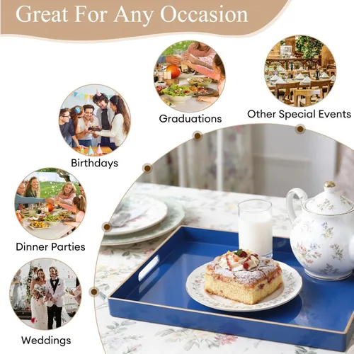 Miniatura 5 de Bandeja Decorativa, Bandeja Rectangular de Plástico con Asas, Moderna Bandeja de Tocador y Bandeja para Servir para Baño, Cocina, Otomana y Mesa