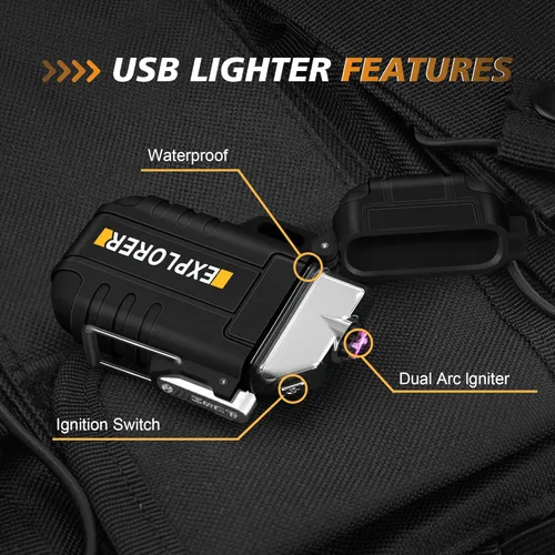 Miniatura 4 de Lafagiet Encendedor de arco impermeable, encendedor de arco de plasma doble para exteriores, recargable por USB, sin llama, para campamento