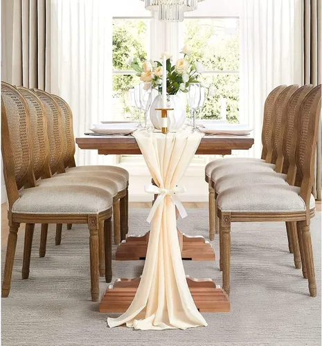 Miniatura 7 de WARM HOME DESIGNS Camino de mesa beige de 35 x 156 pulgadas para decoración de mesa de boda. Camino de mesa de gasa premium para decoración rústica