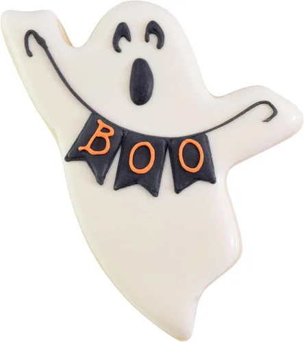 Miniatura 4 de R&M Cortador de galletas de Halloween de 3 piezas. Incluye murciélago, calabaza, fantasma, negro, naranja, revestimiento de poliresina blanca