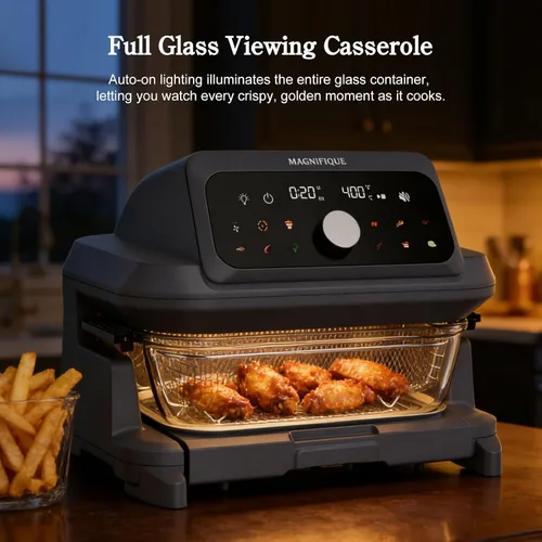 Miniatura 7 de MAGNIFIQUE - Freidora de aire de 6 cuartos de galón de gran capacidad, horno freidora de aire de vidrio no tóxico, pantalla táctil digital 12 en 1