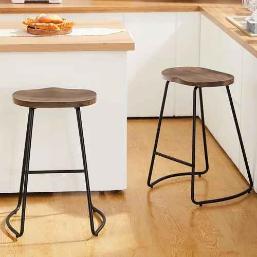 Miniatura 10 de HeuGah Juego de 2 taburetes de bar, taburetes de bar de 26" de altura de mostrador con pata de metal, taburetes de bar rústicos sin respaldo