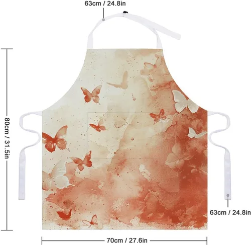 Miniatura 2 de MUSM Apron for Adults - 27.6 X 31.5 Inch, Heavy-Duty Polyester Aprons with Two Large Pockets, Waterproof Light Red And Beige Kitchen Apron for