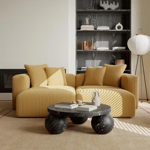 Miniatura 4 de Acanva - Sofá modular convertible de corduroy en forma de L, 4 plazas con combinación libre de esquina, convertible a cama diurna, sofá amplio
