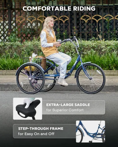 Miniatura 5 de VIRIBUS Triciclo plegable para adultos, triciclo plegable de 7 velocidades para adultos con cesta con ruedas extraíble, bicicletas plegables de 3