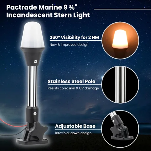 Miniatura 2 de Pactrade Marine Luces de Navegación Omnidireccionales para Barcos – Luz de Popa Blanca Incandescente de 9.4 Pulgadas