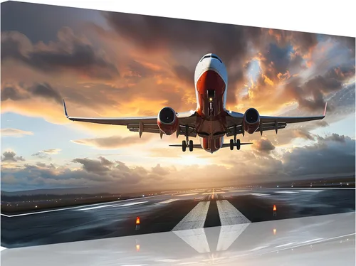 Miniatura 10 de TutuBeer 3 Panels Airplane Wall Art Airplane Posters for Walls Aircraft at Sunrise Plane Pictures for Living Room Bedroom Boys Room Home Decor