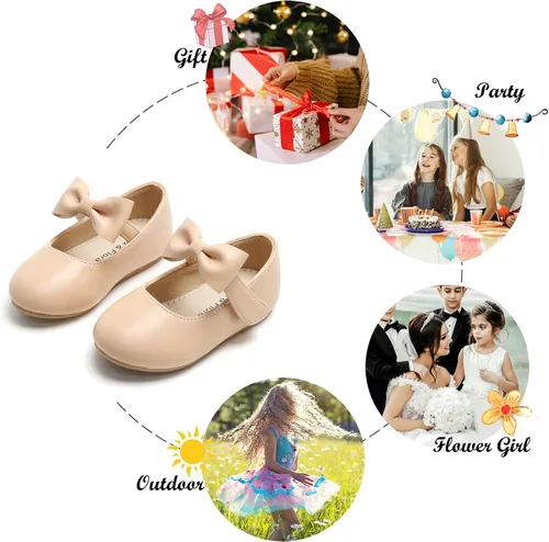 Miniatura 4 de Felix & Flora Zapatos de vestir para niñas pequeñas - Zapatos planos Mary Jane para niñas de flores, zapatos de ballet para fiestas y bodas