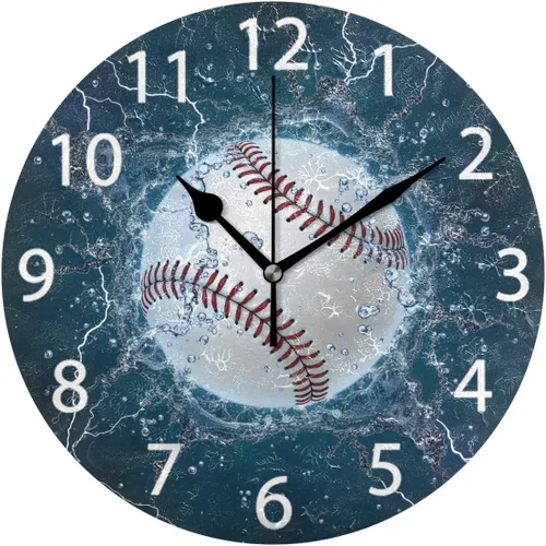 senya Reloj de pared redondo de béisbol, silencioso, sin tictac, pintura al óleo, decorativo, para el hogar, oficina, escuela, arte