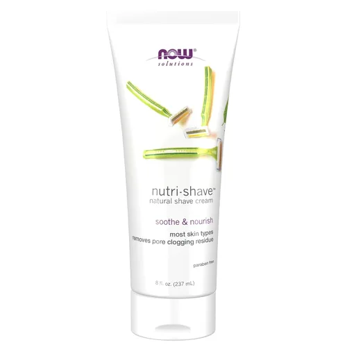 NOW Foods Solutions, Nutri-Shave, Crema de afeitado, elimina los residuos de obstrucción de los poros, reduce la irritación, 8 onzas