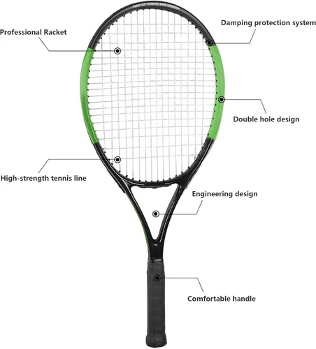 Miniatura 2 de KEVENZ Raqueta de tenis para adultos, raqueta de tenis de fibra de carbono con bolsa de transporte, peso ligero y resistente a los golpes Negro