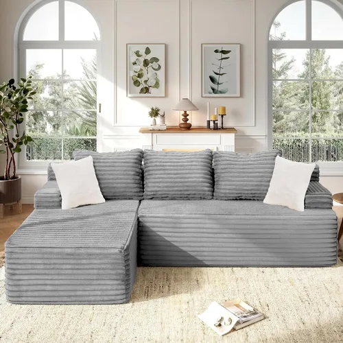 Miniatura 10 de Seccional modular: asiento de nube en forma de L con espuma viscoelástica, muebles de sala de estar convertibles de 3 asientos, diván de gran Negro