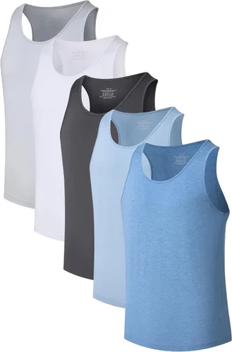 Miniatura 20 de COLORFULLEAF Camisetas sin mangas de rayón de bambú para hombre, camisetas sin mangas elásticas con cuello redondo (1 o 3)