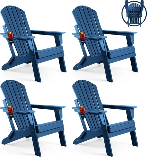 Miniatura 33 de FUNBERRY Juego de 6 sillas plegables Adirondack para todo tipo de clima, sillas para hogueras de polietileno de alta densidad con portavasos