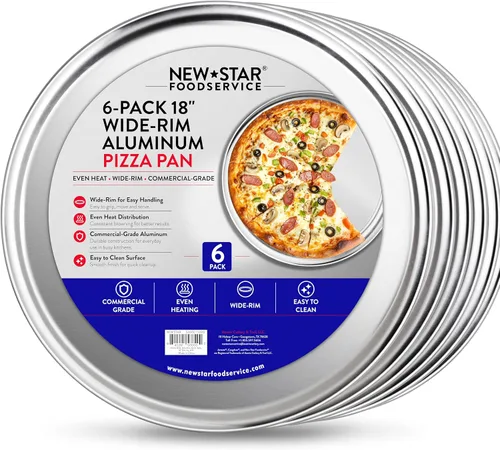 Miniatura 11 de New Star Foodservice 50868 Bandeja/Sartén para pizza, con borde ancho, de aluminio, 20.3 cm, paquete de 6