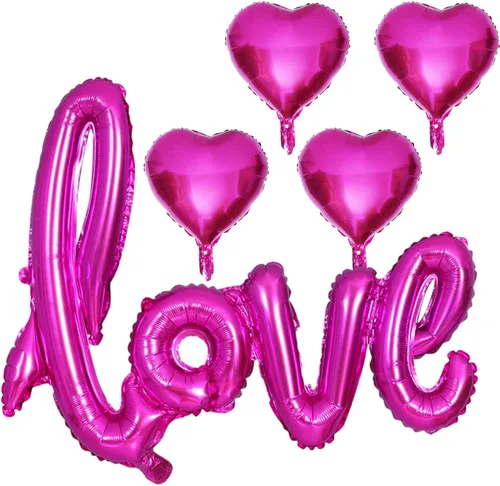 5 globos en forma de corazón, color rosa intenso, globos de amor de San Valentín para el día de San Valentín, despedida de soltera, decoración de