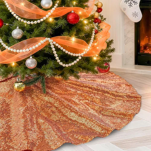 Miniatura 12 de Falda B-Cool de árbol, con lentejuelas brillantes, diseño de árbol de Navidad, color oro rosa con lentejuelas hechas a mano, para el hogar, Rojo