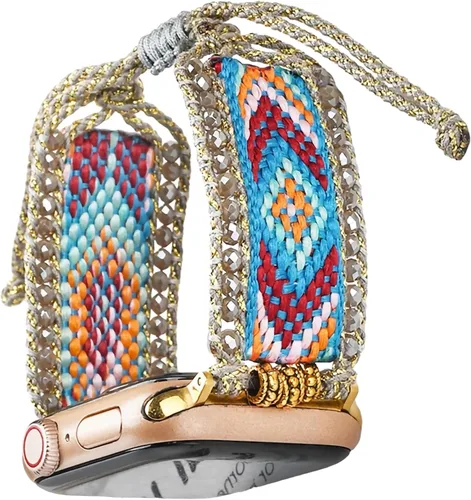 Miniatura 5 de Correa de nailon trenzada de lujo compatible con correas de Apple Watch de 1.575 pulgadas, 1.614 pulgadas, 1.496 pulgadas, pulsera de amistad retro
