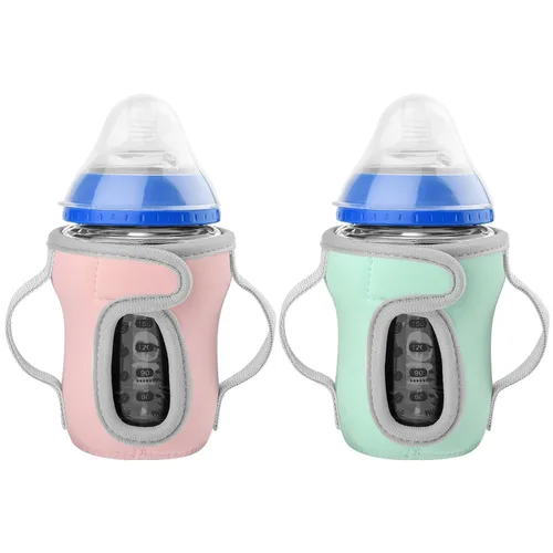 Miniatura 11 de Beautyflier Glass Baby Bottle Sleeve Covers for 9oz Nature Baby Bottles with Dual Handle, 3.8mm Thicken Heat and Cold Retention Baby Bottle Sleeve
