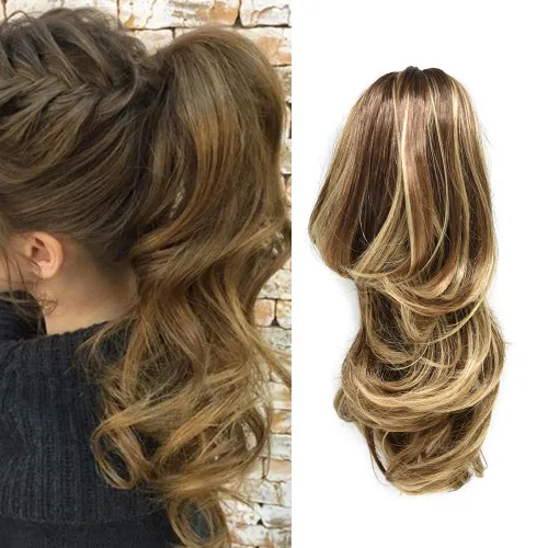 Miniatura 37 de Natural Mujeres Onduladas Chic Garra Pinza Pinza Cola de Caballo Coqueto Capa Extensión de Pelo 14" Rizado Fibra de Alta Temperatura Extensión de 1#