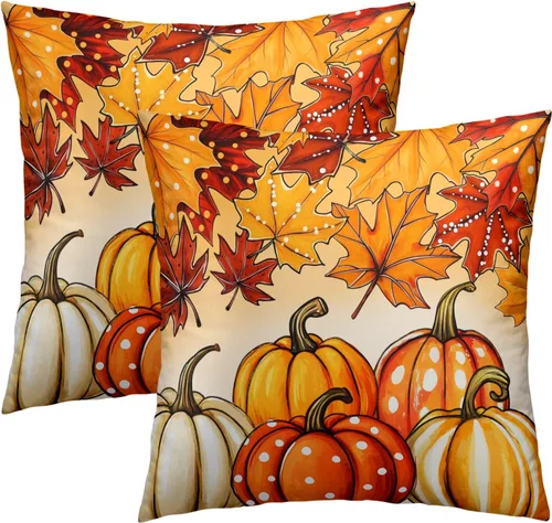 Miniatura 41 de Giwawa Juego de 2 fundas de almohada de calabaza otoñal de 16 x 16 pulgadas, fundas de cojín de algodón de madera de girasol para sofá, patio