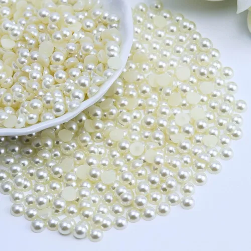 Miniatura 21 de 1500 PIEZAS 4mm Perlas Blancas de Media Parte Plana para Manualidades Joyería Álbum de Recortes Decoración de Uñas, Perlas de Parte Plana para Blanco
