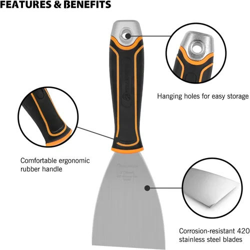 Miniatura 5 de ROLLINGDOG Cuchillo de masilla en ángulo de 3 pulgadas, raspador de pintura de ángulo de 5 grados con tapa de martillo de metal, mango de agarre