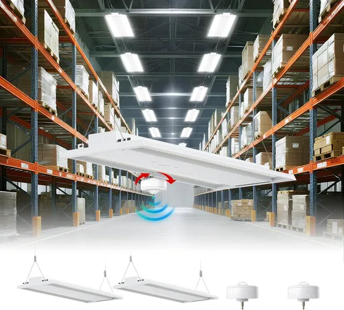 Luz LED Lineal de Bahía Alta de 400W 4FT, Ajustable 400W/320W/240W/100W Con Sensor de Movimiento, 60000LM, 120-277V, 0-10V, 5000K, Luces LED Paquete