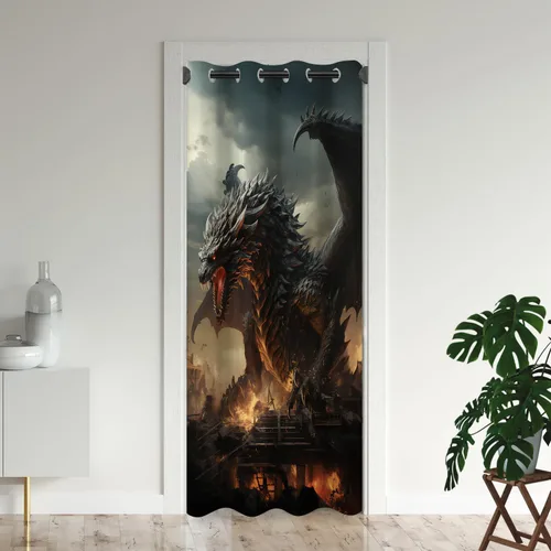 Miniatura 7 de Cortinas de puerta de dragón para puertas, mágica cortina opaca medieval de animales de fantasía para armario de dormitorio de niños, con ojales