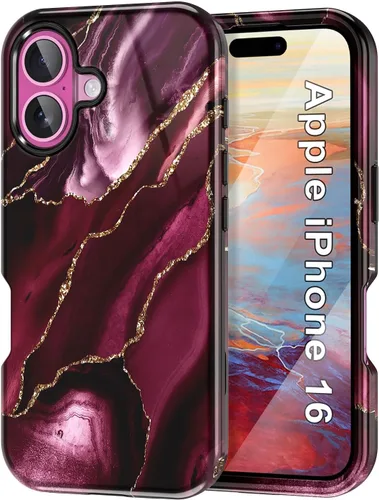 Miniatura 29 de Btscase Funda para iPhone 16e (2025), [probada en caídas de grado militar] Diseño de patrón de mármol delgado, resistente, a prueba de golpes