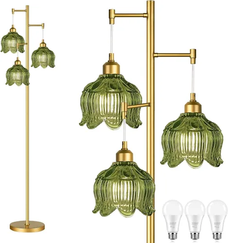 Miniatura 16 de QIYIZM Lámpara de pie para sala de estar, dormitorio, estilo granja, arco, ratán, boho, lámpara de pie con control remoto regulable, pantalla
