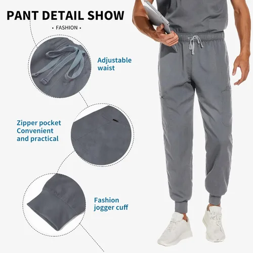 Miniatura 4 de VIAOLI Conjunto de ropa quirúrgica para hombre con cuello en V y pantalón deportivo de 8 bolsillos para enfermería, conjuntos de uniformes médicos