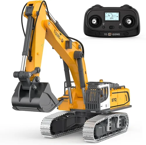 KidsFaves Excavadora de Control Remoto de Grado Profesional para Adultos Modelo de Construcción RC a Micro-Escala de Metal con Sistema de Excavación