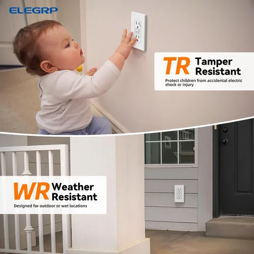 Miniatura 7 de ELEGRP Salida GFCI para Exteriores, Receptáculo GFI Eléctrico de Autoprueba de 15 Amperios con Diseño Más Delgado, Receptáculo GFCI Resistente a