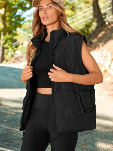 Miniatura 2 de AUTOMET Chaleco acolchado para mujer, sin mangas, con cremallera, cálido, acolchado, ligero, con bolsillo, chaquetas de otoño e invierno 2024
