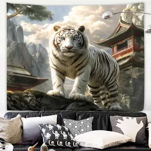 Miniatura 10 de Yookeb Tapiz Japonés de Montaña en Negro y Rojo 51 x 51 Pulgadas para Colgar en la Pared, Decoración de Anime de Asia, Paisaje de Bosque