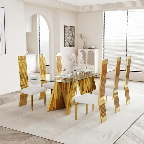 Miniatura 23 de Boucle - Juego de 8 sillas de comedor negras, modernas sillas de comedor tapizadas con respaldo alto con marco de acero inoxidable resistente