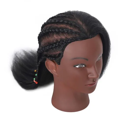 Miniatura 6 de Cabeza de maniquí de 16 pulgadas, 100% cabello humano, para peluquería, entrenamiento, trenzar, peinar, cosmetología, maquillaje, práctica