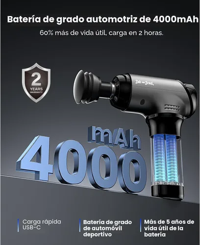 Miniatura 4 de BOB AND BRAD Pistola de masaje T2 Pro con calor y frío, pistola masajeadora de percusión de tejido profundo para aliviar el dolor, masajeador Negro