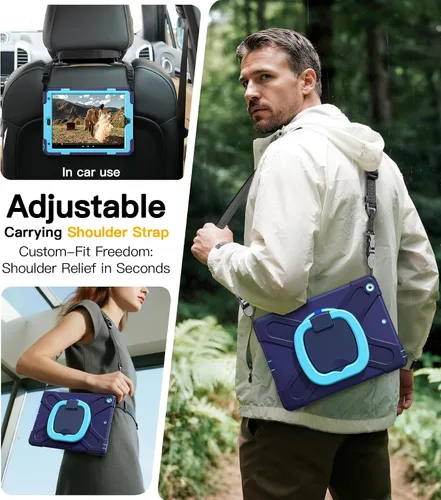 Miniatura 5 de BRAECN Funda para iPad de 9ª/8ª/7ª generación, resistente funda de silicona apta para niños con soporte plegable/asa para lápices, correa de hombro