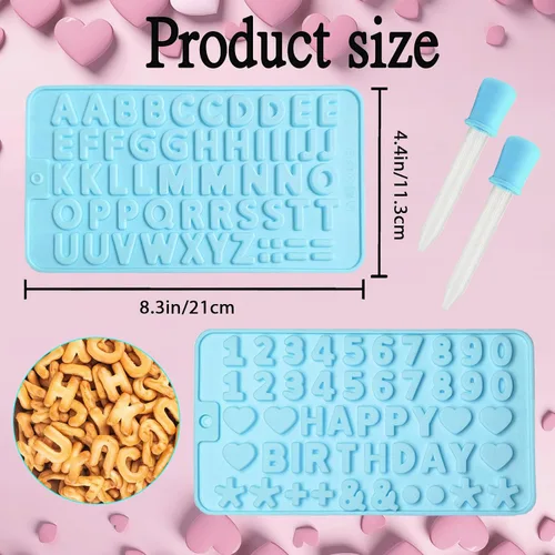Miniatura 2 de 2 moldes de chocolate con números y moldes de silicona de letras, con 2 cuentagotas, decoraciones de letras para tartas, moldes de silicona