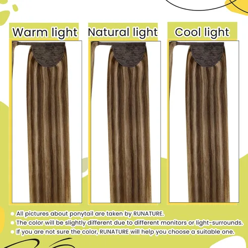 Miniatura 8 de RUNATURE - Extensión de cola de caballo de cabello humano real con pinzas, extensión de cabello largo lacio y grueso, color castaño nogal con #2