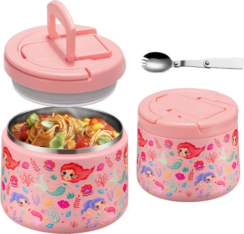 Miniatura 12 de Tarro de comida aislado al vacío de 14 onzas con tapa de hebilla, termo de sopa para niños de comida caliente, boca ancha, a prueba de fugas