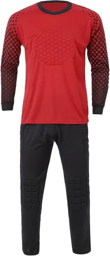 Miniatura 6 de TiaoBug Conjunto de camiseta y pantalones de fútbol acolchados para niños y niños, camisa de portero de manga larga, uniforme de entrenamiento