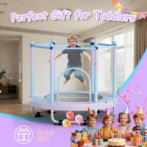 Miniatura 9 de Fitinone - Cama elástica para niños, de 5 pies, para interiores y exteriores, con malla de seguridad, regalos de cumpleaños para niños, regalos