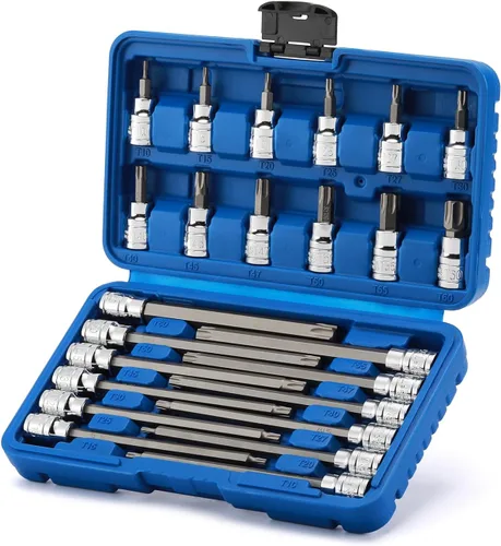 Miniatura 9 de EMENTOL 12 piezas 3/8" de transmisión Extra Largo Juego de enchufes de brocas torx, CR-V, acero S2, juego de enchufes de brocas de estrella de 5.9