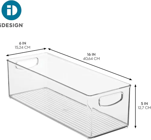 Miniatura 4 de iDesign - Recipiente de plástico apilable para despensa con asas para gabinetes o refrigerador, transparente, fabricado en EE. UU Para armarios